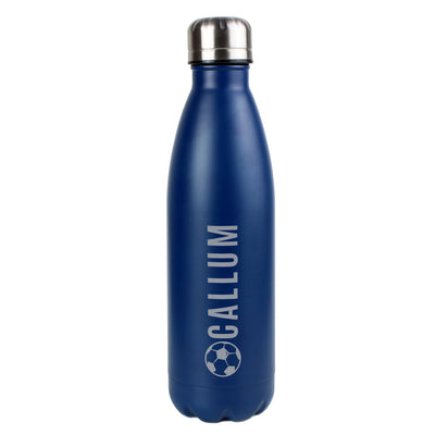 Personalised Football Navy Metal Insulated Drinks Bottle