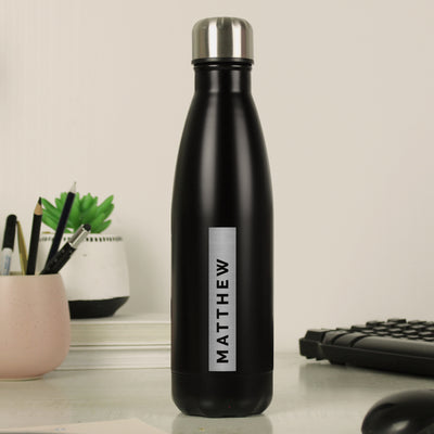 Personalised Rectangle Black Metal Insulated Drinks Bottle