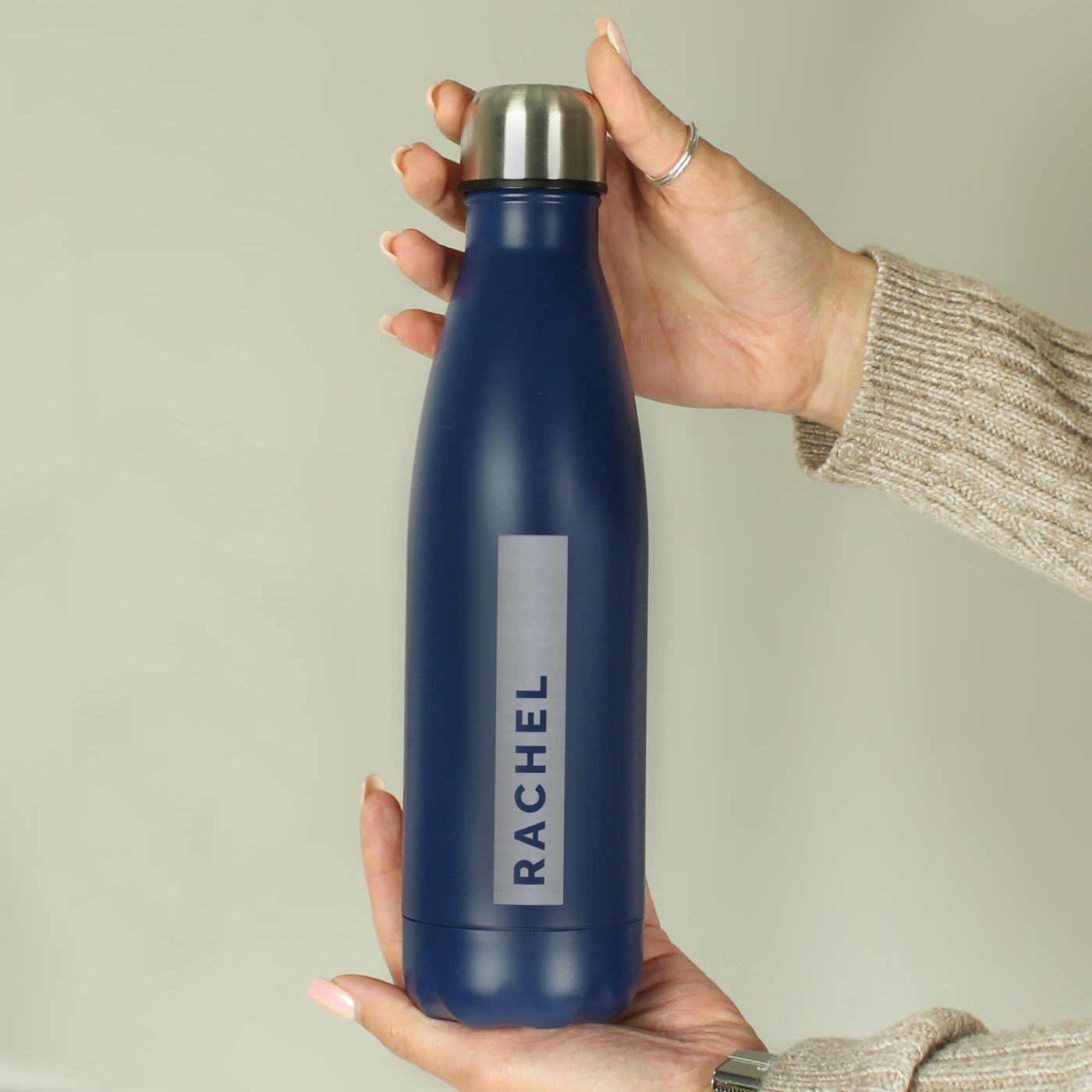 Personalised Rectangle Navy Metal Insulated Drinks Bottle