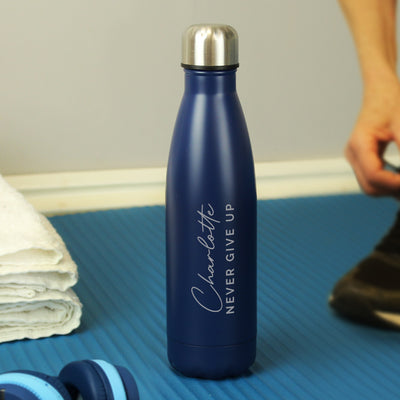 Personalised Two Lines Navy Metal Insulated Drinks Bottle