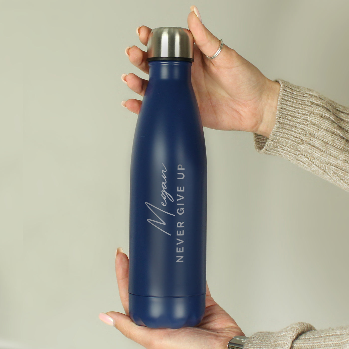 Personalised Two Lines Navy Metal Insulated Drinks Bottle