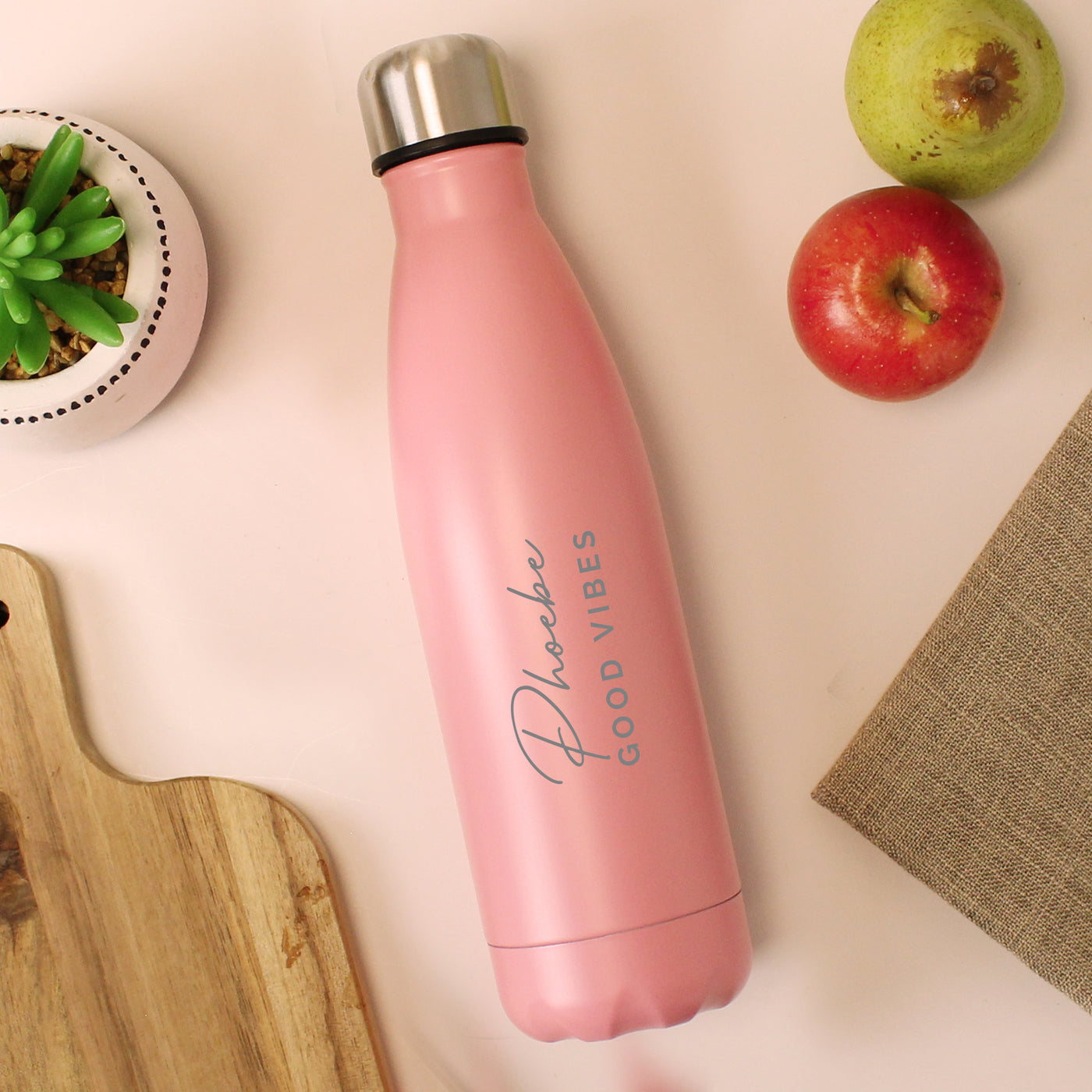 Personalised Two Lines Pink Metal Insulated Drinks Bottle