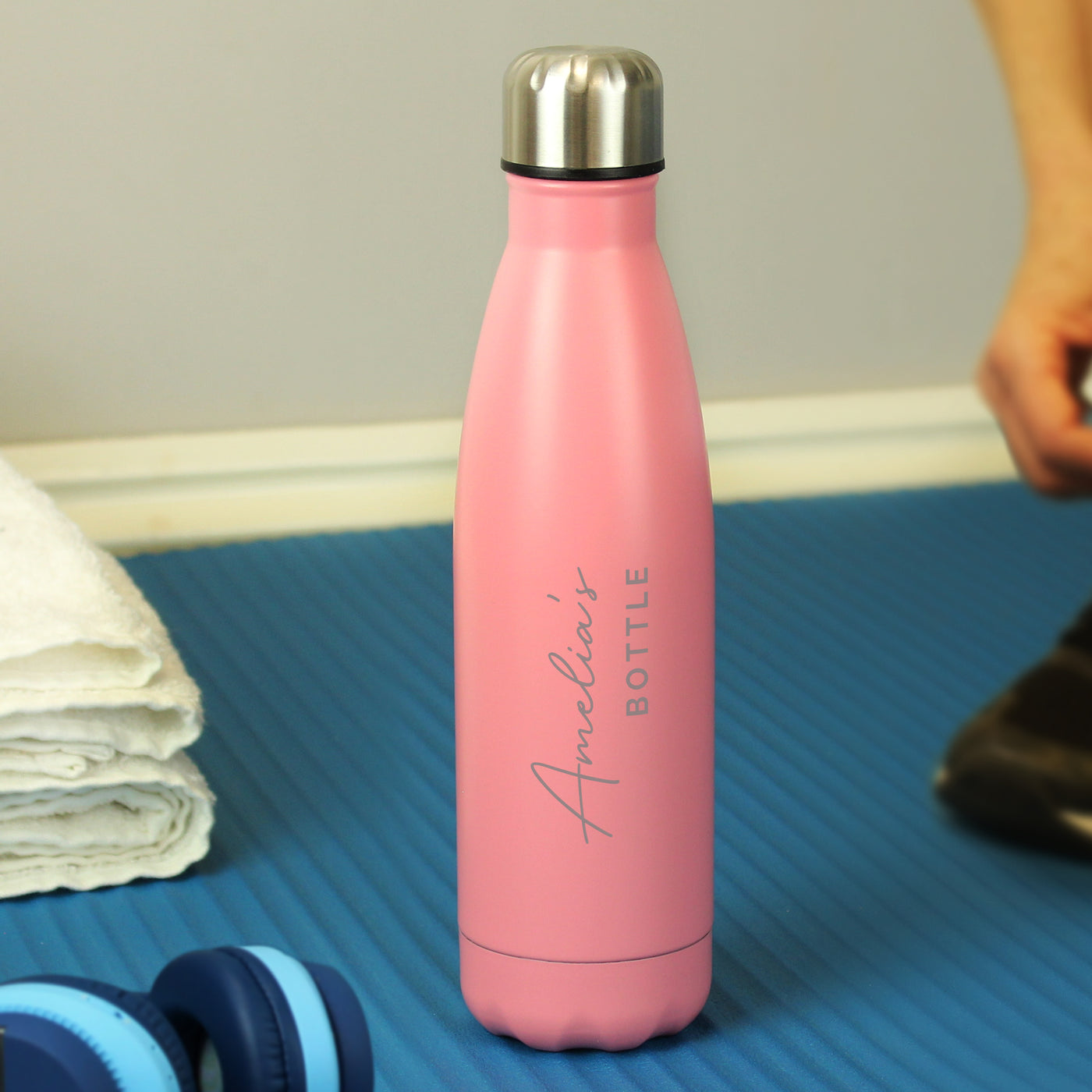 Personalised Two Lines Pink Metal Insulated Drinks Bottle