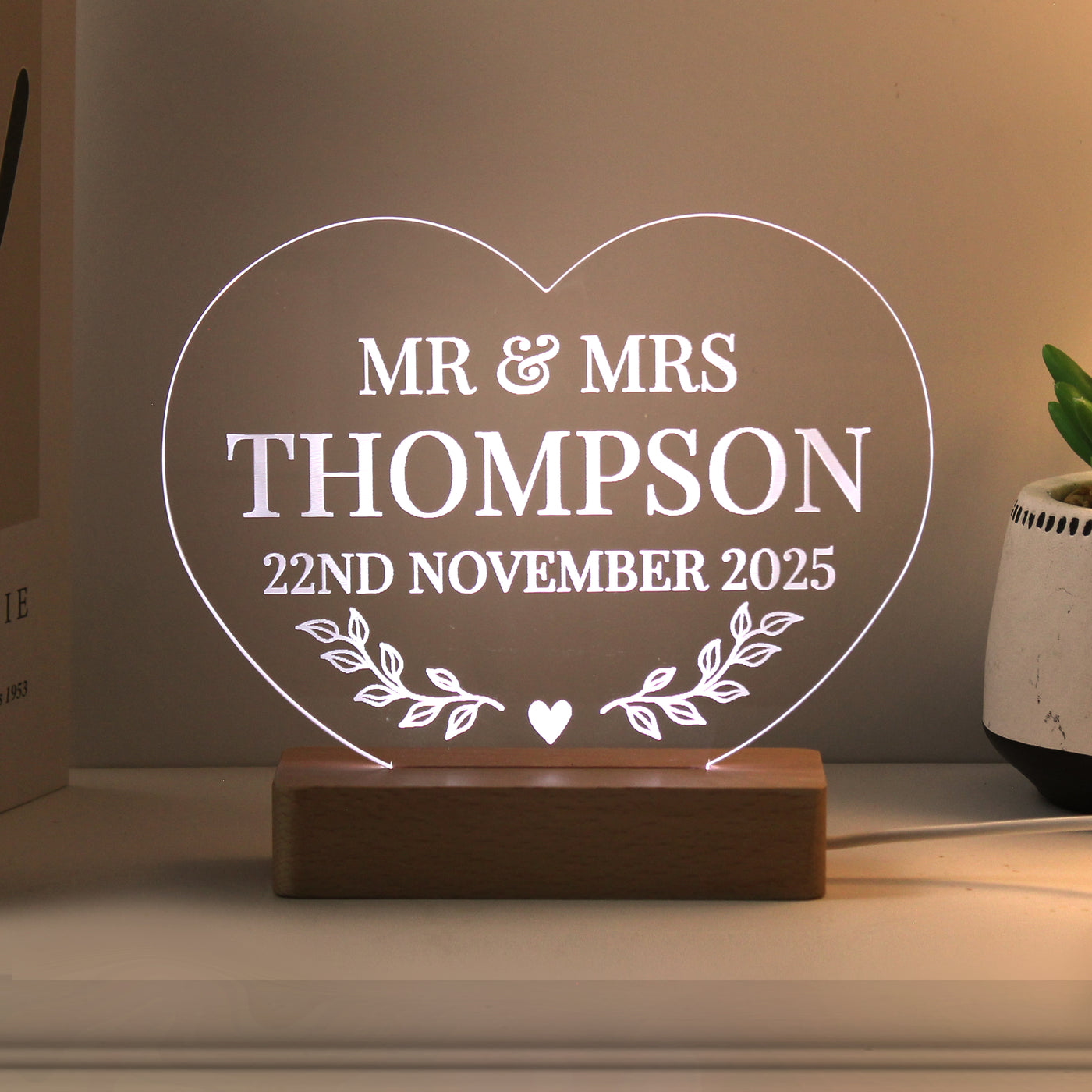 Personalised Wedding Heart LED Light