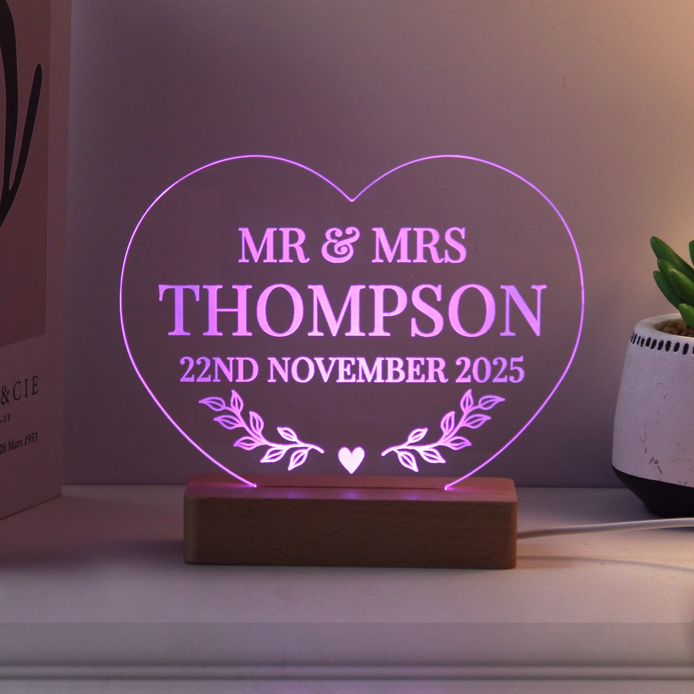 Personalised Wedding Heart LED Light