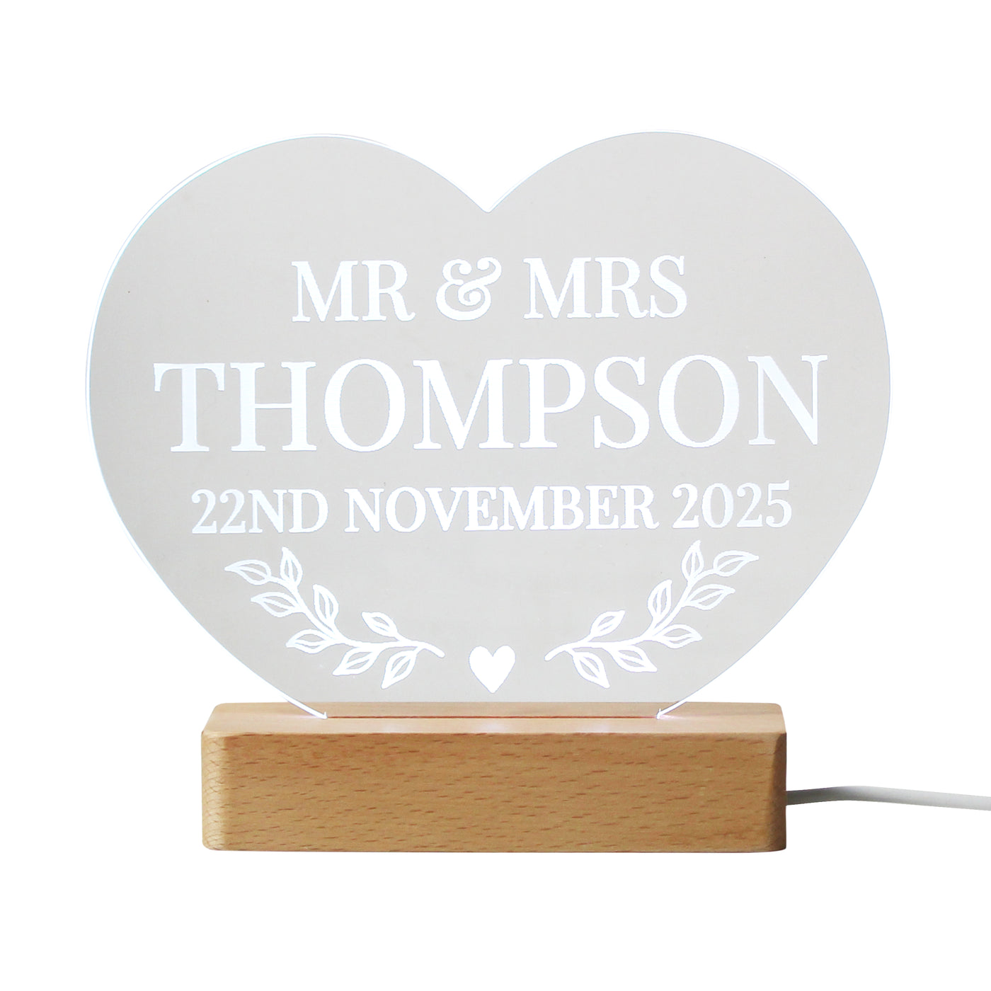 Personalised Wedding Heart LED Light