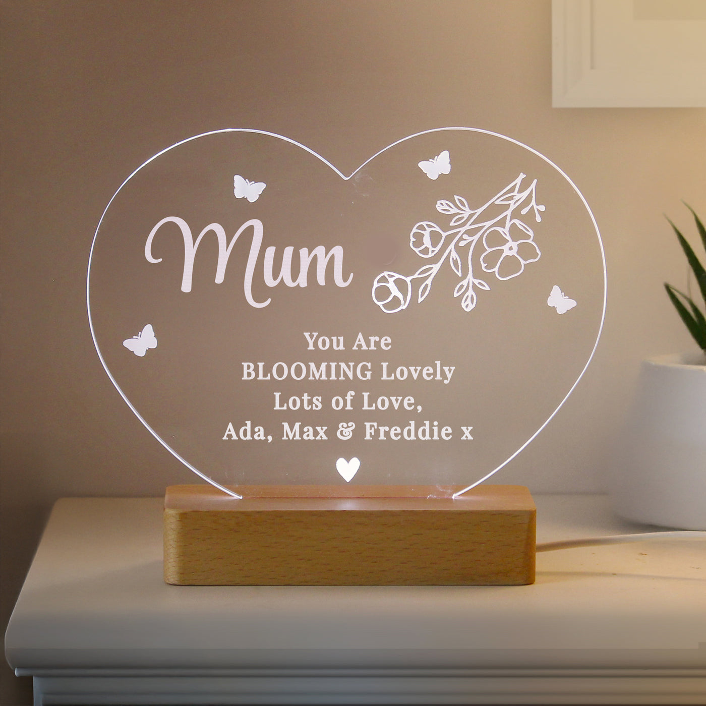 Personalised Floral Heart LED Light