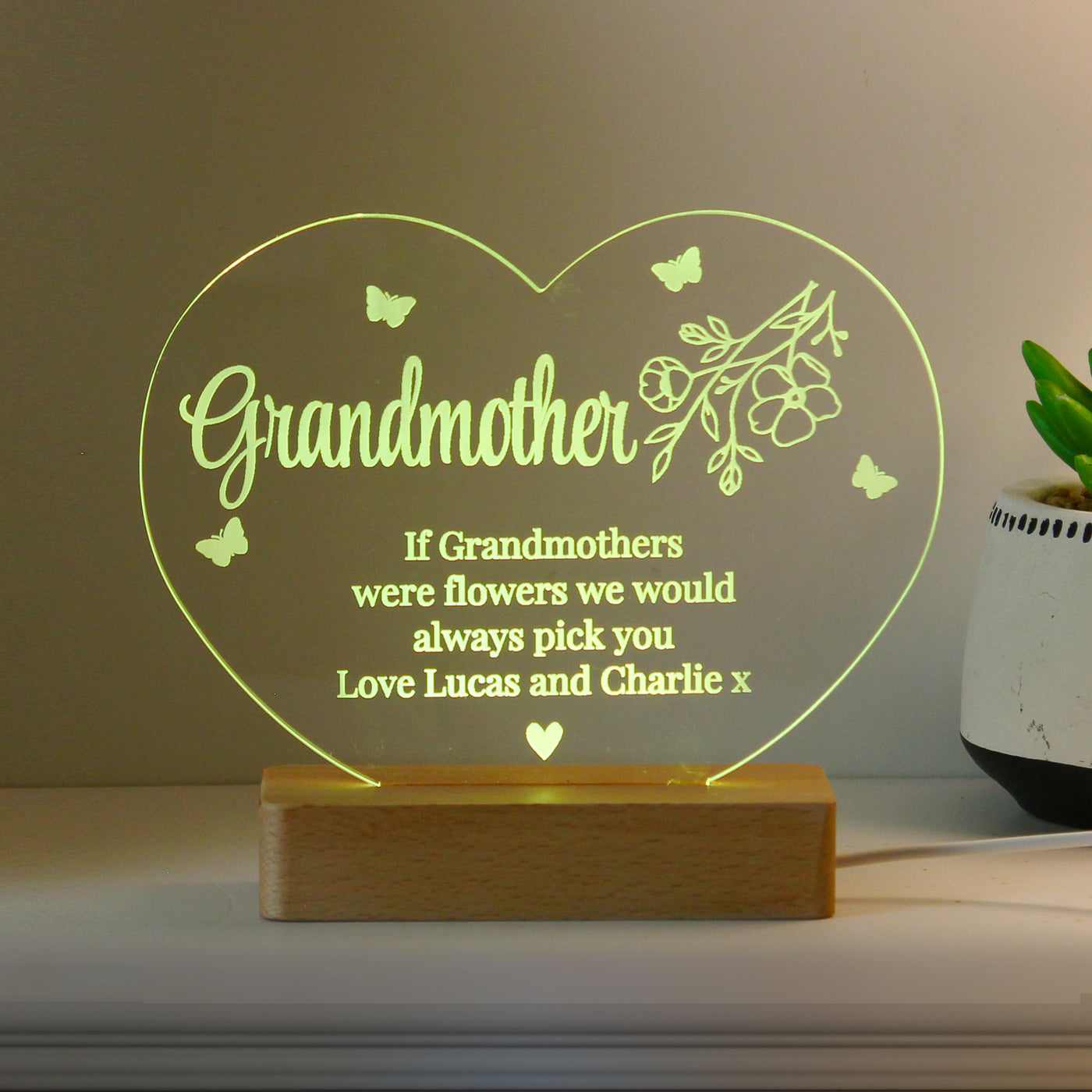 Personalised Floral Heart LED Light