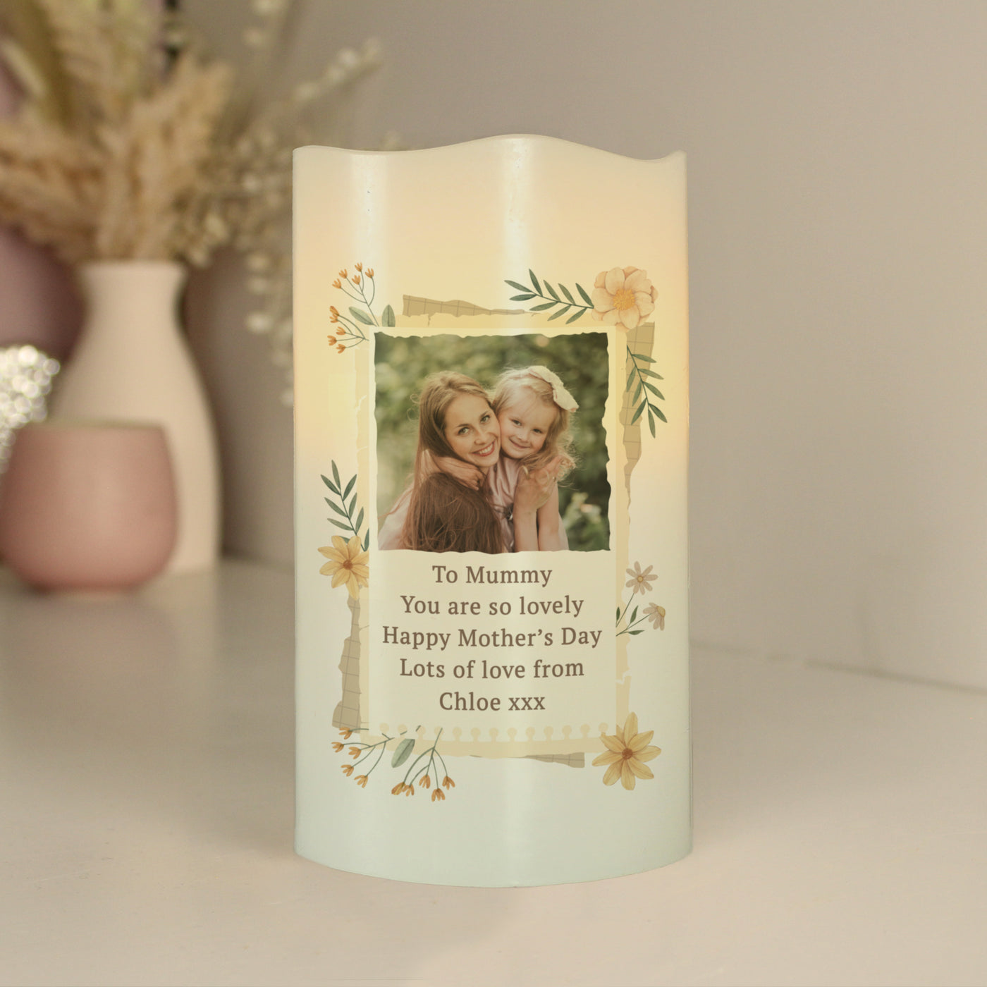 Personalised Wild Flowers Photo Upload LED Candle