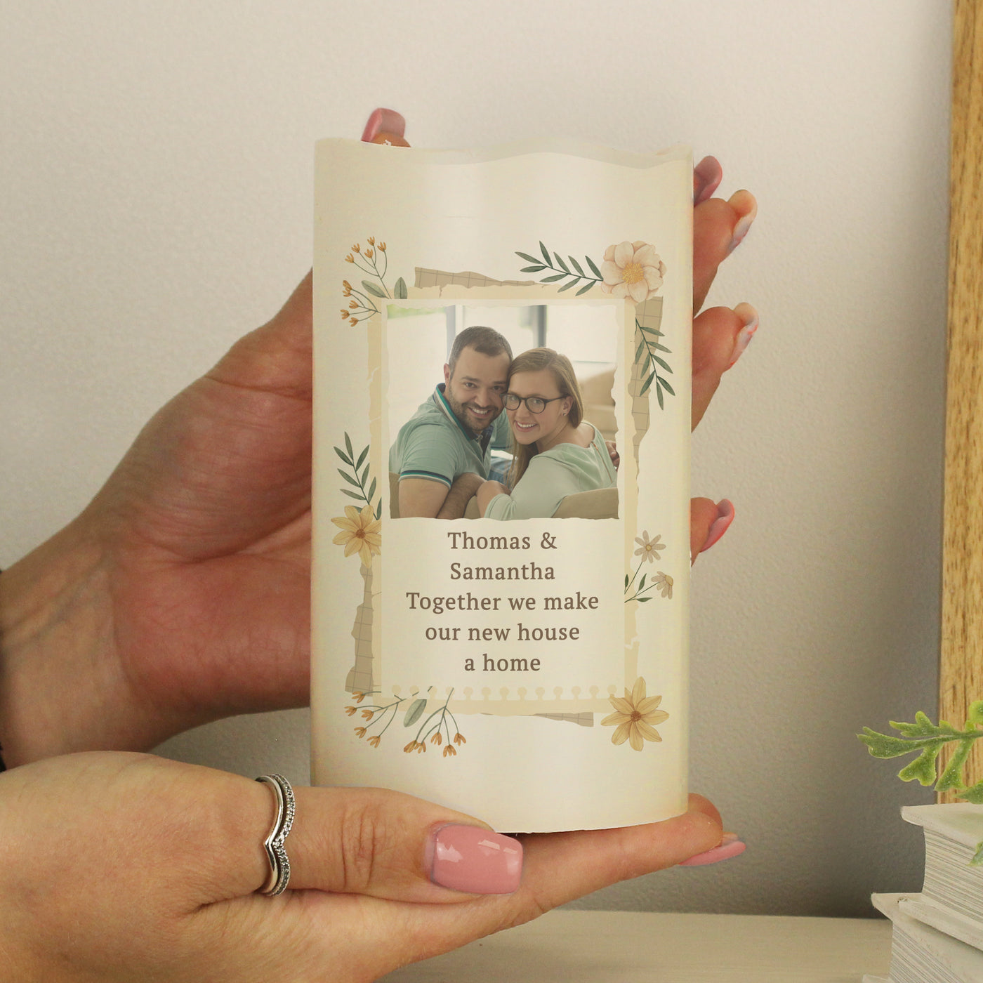 Personalised Wild Flowers Photo Upload LED Candle