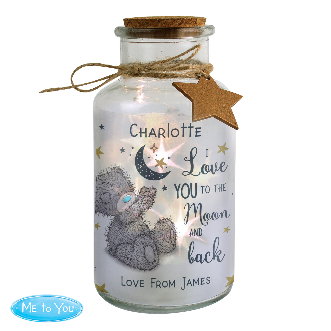 Personalised Me to You Moon & Back LED Light Up Jar