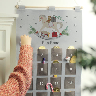 Personalised Felt Rocking Horse Advent Calendar In Silver Grey