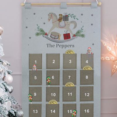 Personalised Felt Rocking Horse Advent Calendar In Silver Grey