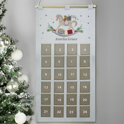 Personalised Felt Rocking Horse Advent Calendar In Silver Grey