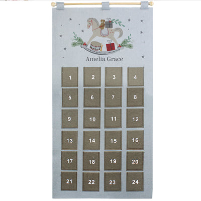 Personalised Felt Rocking Horse Advent Calendar In Silver Grey