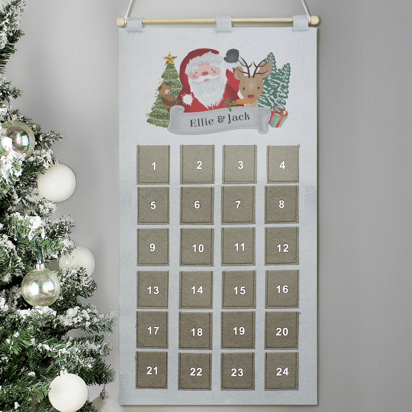 Personalised Felt Santa Advent Calendar In Silver Grey