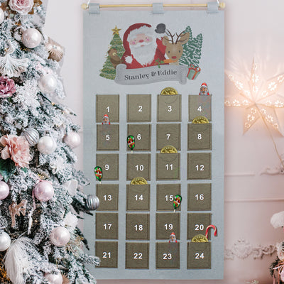 Personalised Felt Santa Advent Calendar In Silver Grey