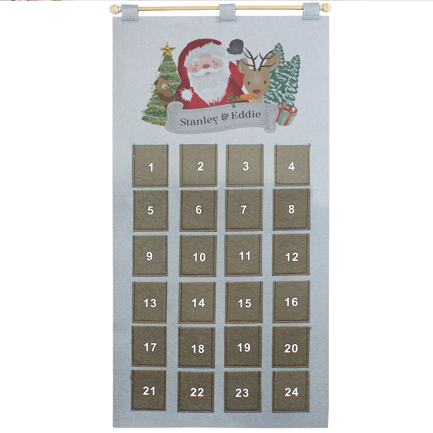 Personalised Felt Santa Advent Calendar In Silver Grey