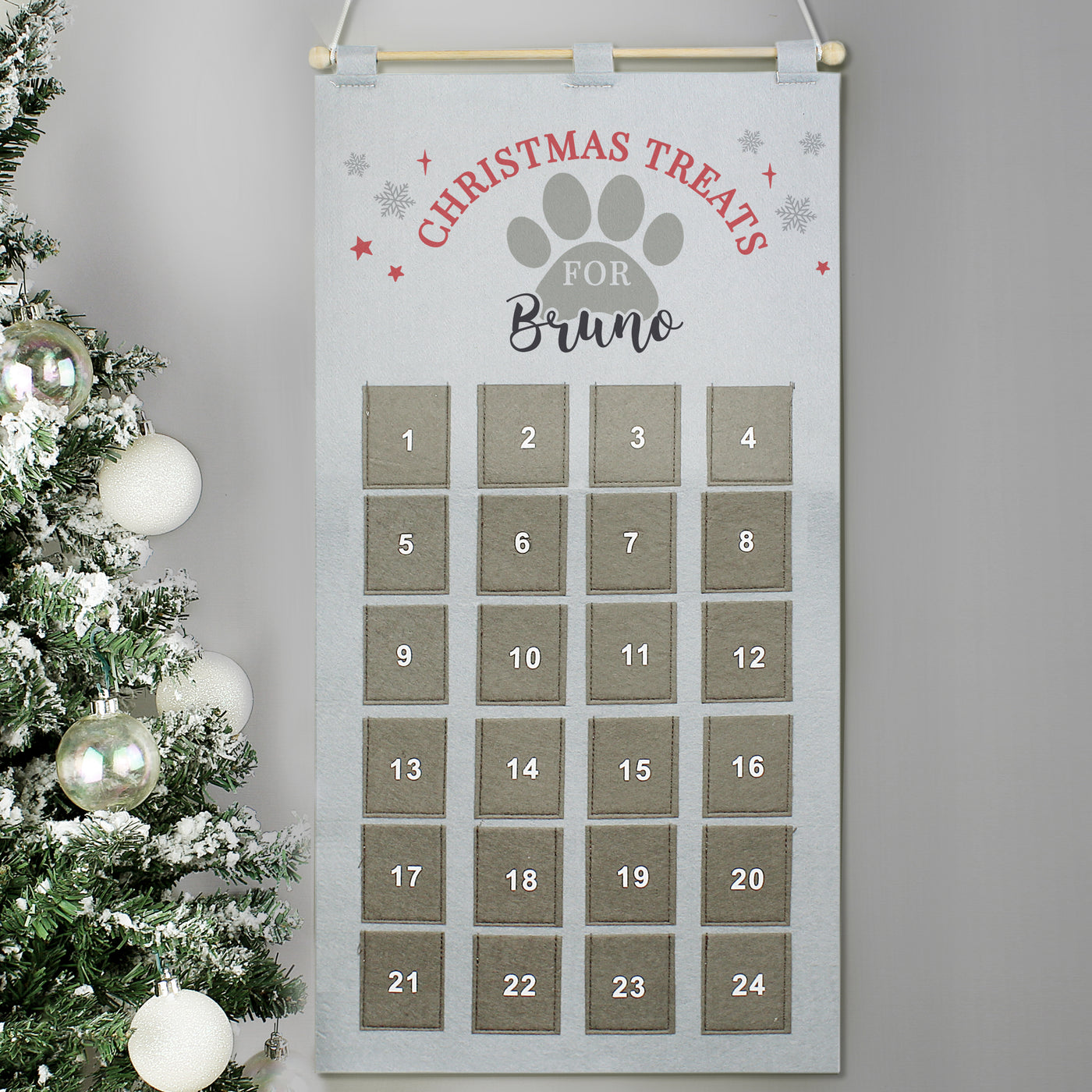 Personalised Felt Pet Advent Calendar In Silver Grey