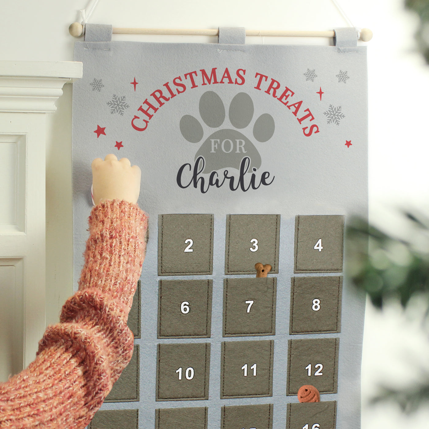 Personalised Felt Pet Advent Calendar In Silver Grey