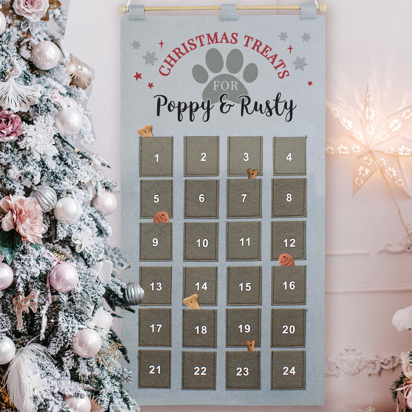 Personalised Felt Pet Advent Calendar In Silver Grey