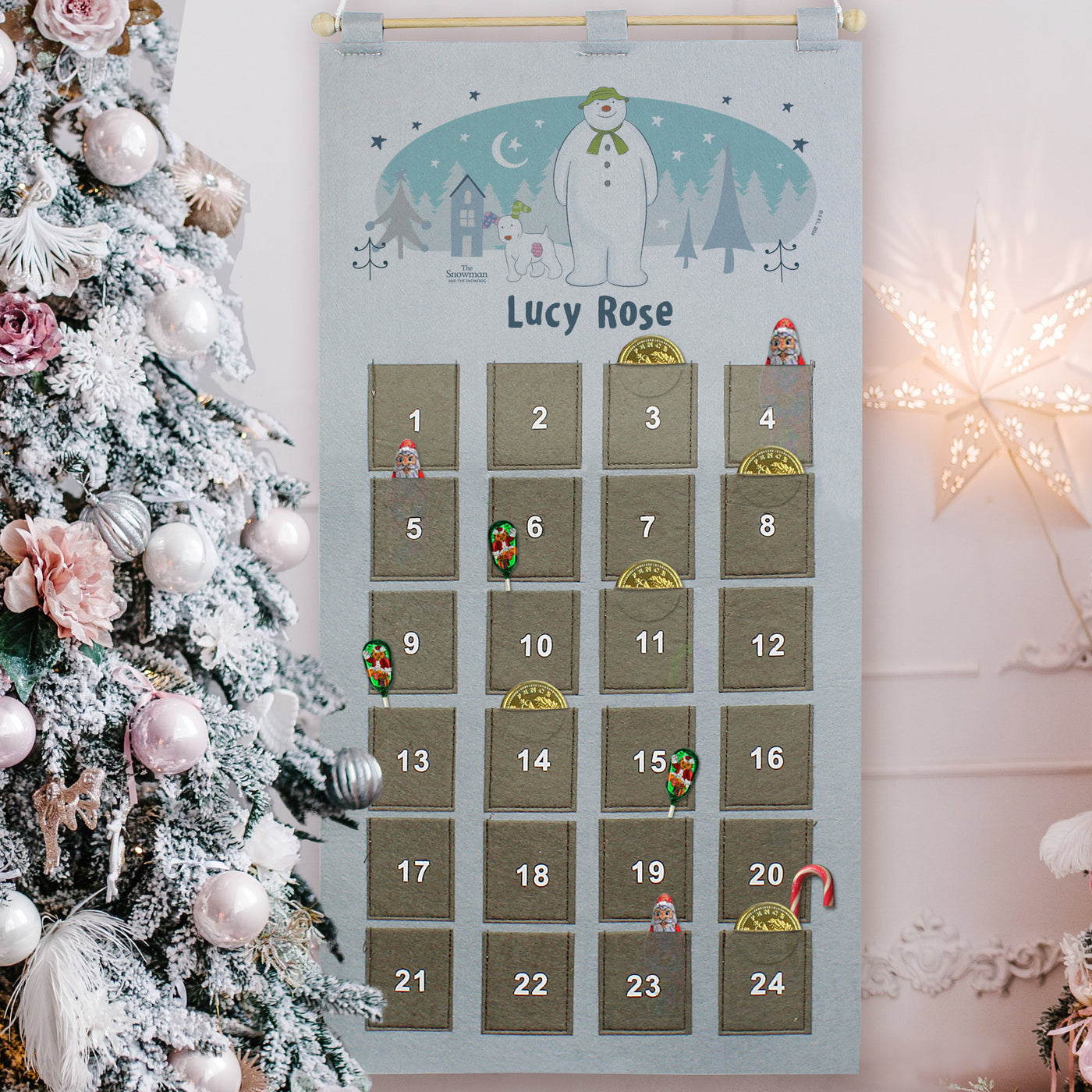 Personalised The Snowman and the Snowdog Advent Calendar In Silver Grey