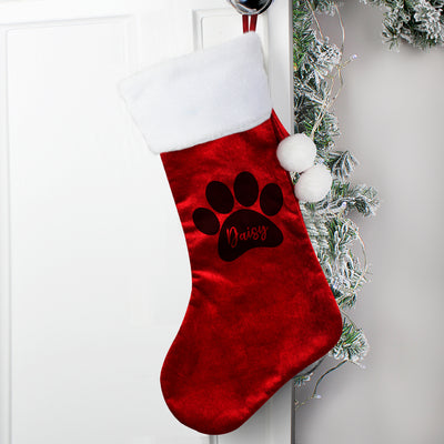 Personalised Paw Print Red Stocking