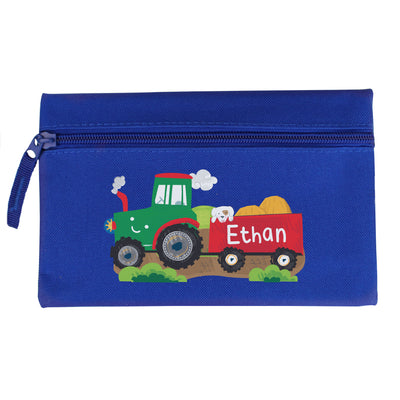 Personalised Tractor Blue Pencil Case