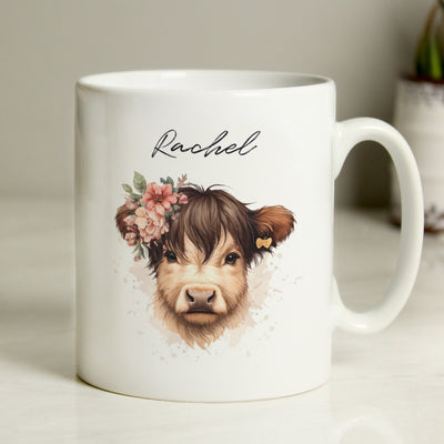 Personalised Highland Ceramic Cow Mug - Girl