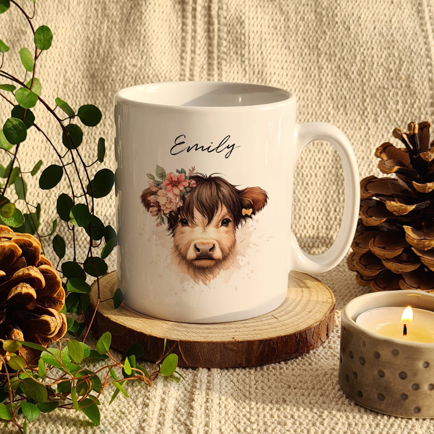 Personalised Highland Ceramic Cow Mug - Girl