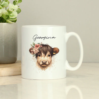 Personalised Highland Ceramic Cow Mug - Girl