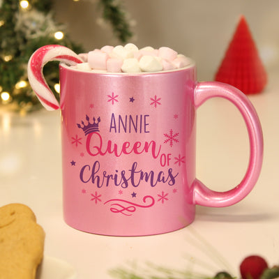 Personalised Queen Of Christmas Pink Ceramic Mug