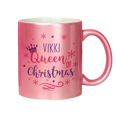 Personalised Queen Of Christmas Pink Ceramic Mug