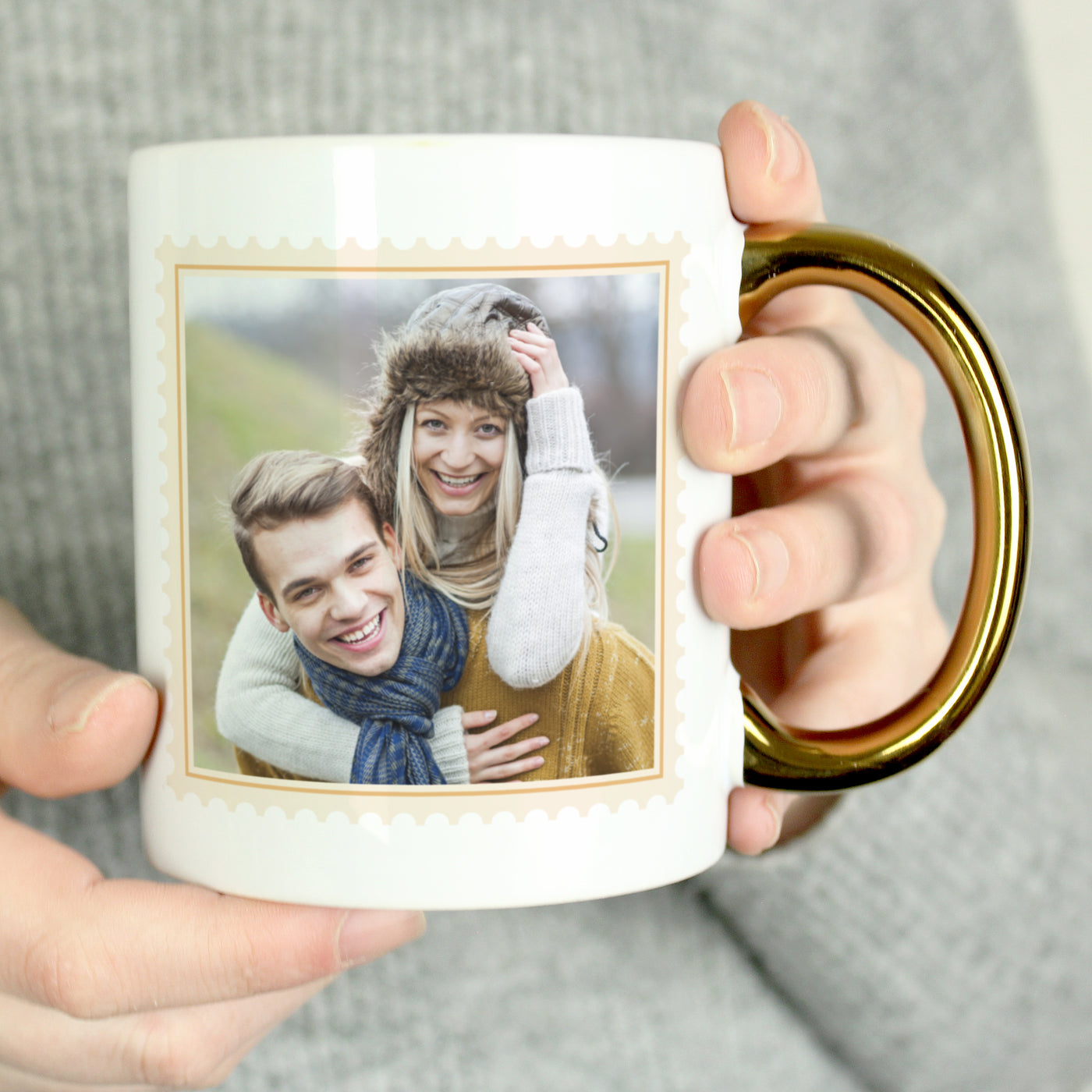 Personalised Photo Upload Gold Handled Mug