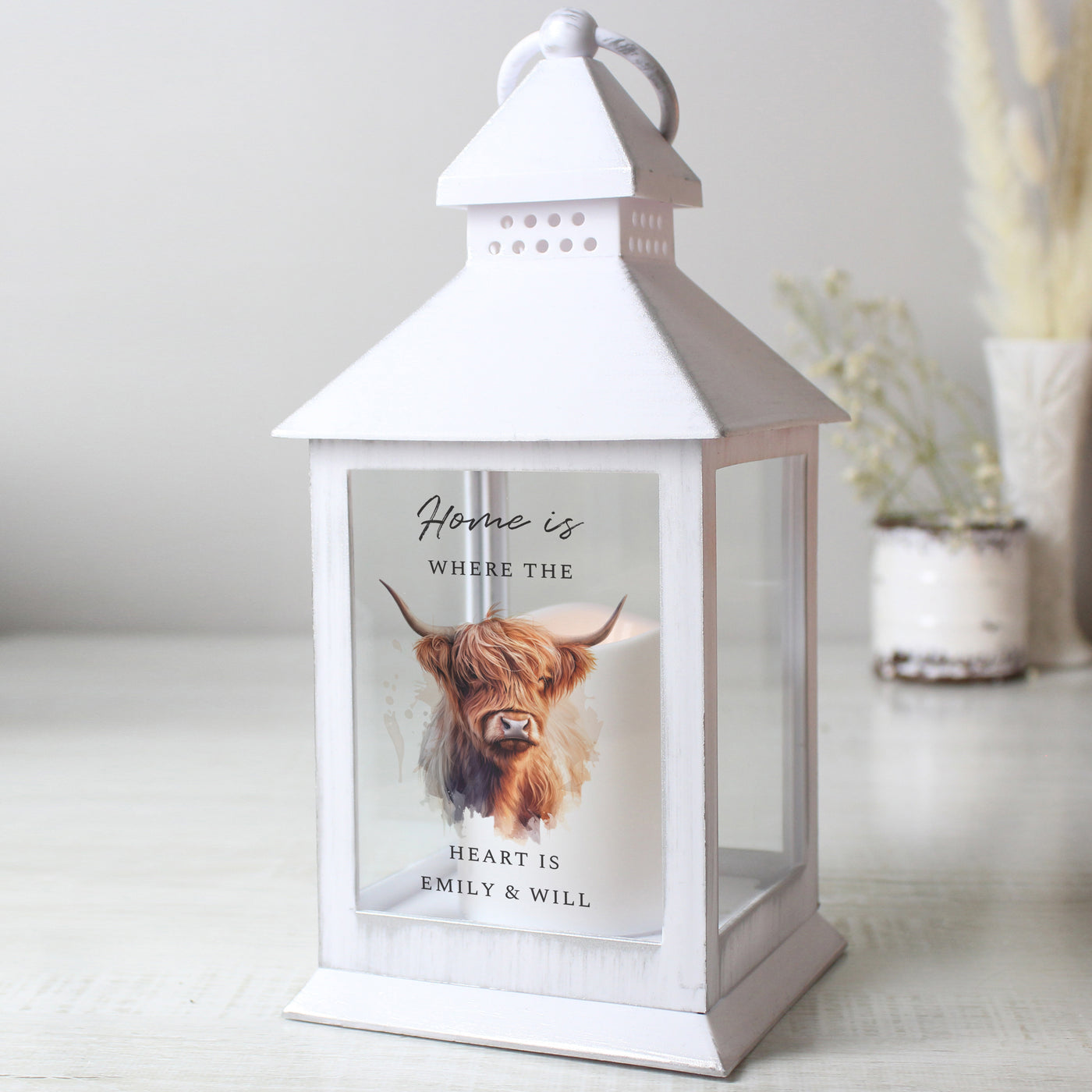 Personalised Highland Cow White LED Lantern