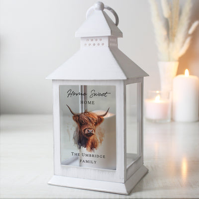 Personalised Highland Cow White LED Lantern