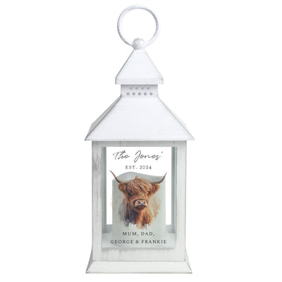 Personalised Highland Cow White LED Lantern