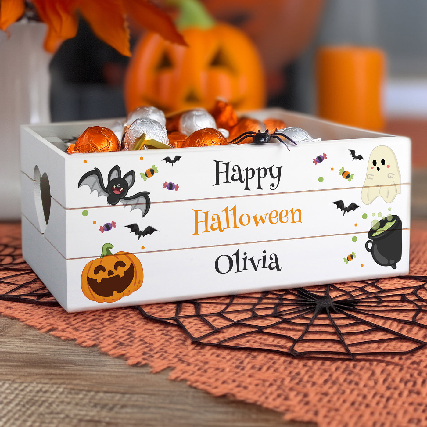 Personalised Halloween Small Wooden Treats Crate