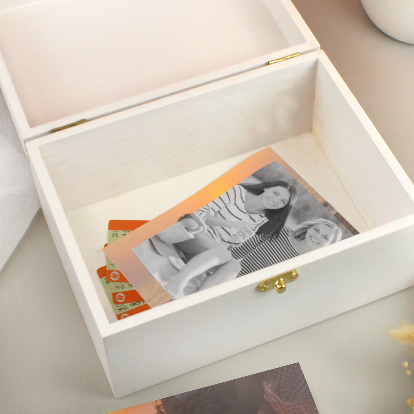 Personalised Gold Heart White Memory Box