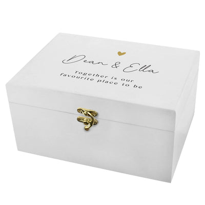 Personalised Gold Heart White Memory Box