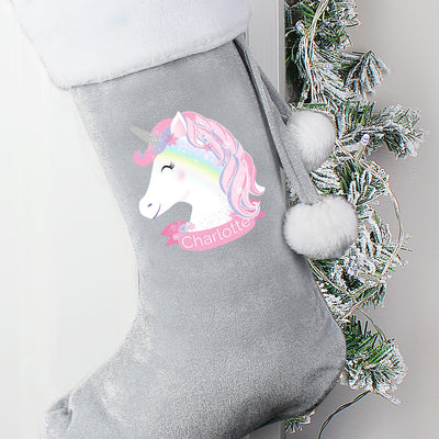 Personalised Unicorn Luxury Silver Grey Stocking - Shop Personalised Gifts