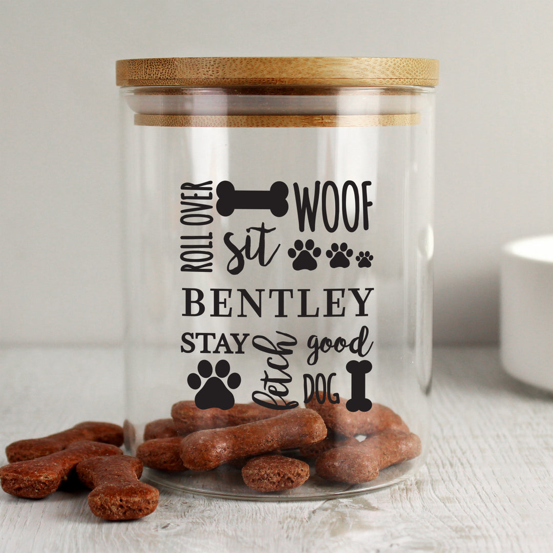 Personalised Glass Dog Treat Jar with Bamboo Lid Pet Treat Jars Shop Personalised Gifts